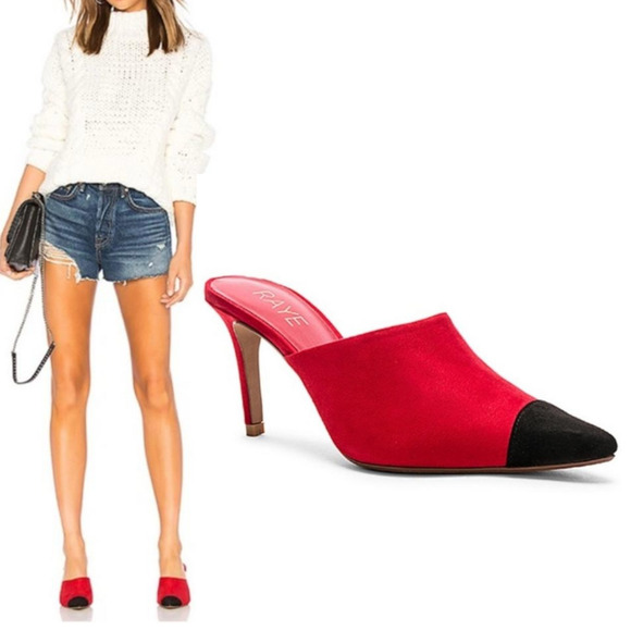 RAYE Red Black Colorblock Phoebe Suede Slip On Mule Heels Slides Size 8 - Picture 1 of 9